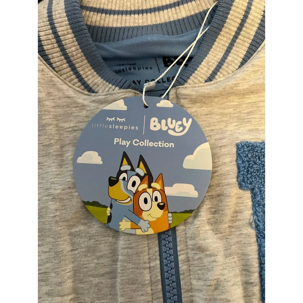 Little Sleepies Bluey Play Collection Varsity Jacket Grey Blue Size 8 NWT‎
